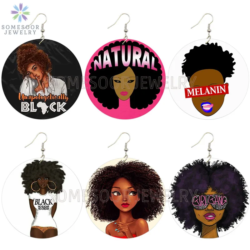 SOMESOOR Melanínu Dievča Gang Afro Prirodzené Vlasy Drevené Náušnice Kvapka Africké Čierne Unapologetically Dizajn, Šperky Pre Ženy, Darčeky