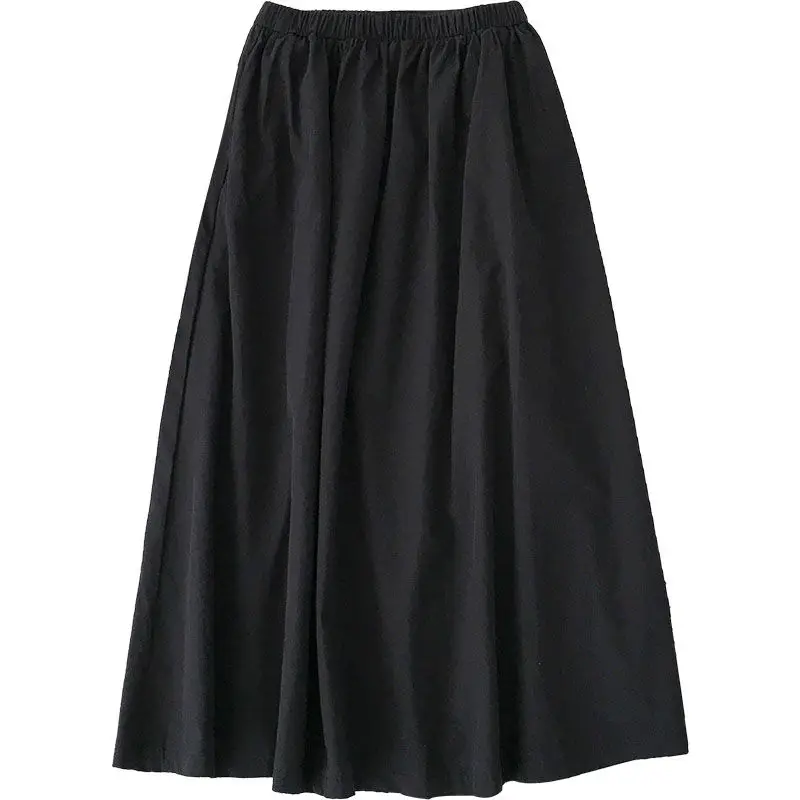 Sukne Ženy Plus Veľkosť 3XL Pevné Voľné Skladaný Dlhé Sukne Elastický Pás Študent Bezpečnostné Tlačidlo Voľný čas Pohodlné Streetwear Nové