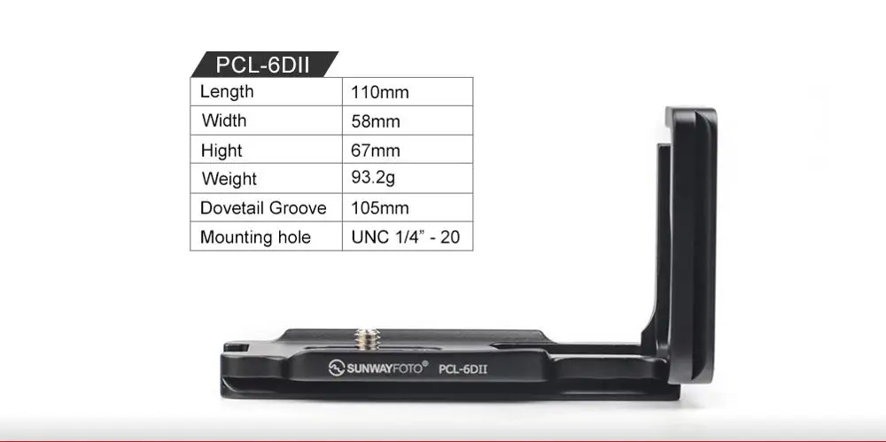 SUNWAYFOTO PCL-6DII Statív Hlavu Rýchle Uvoľnenie Doska Pre Canon EOS 6DII Fotoaparát 6D Mark II Vyhradená L-Špecifický držiak Hliníkový