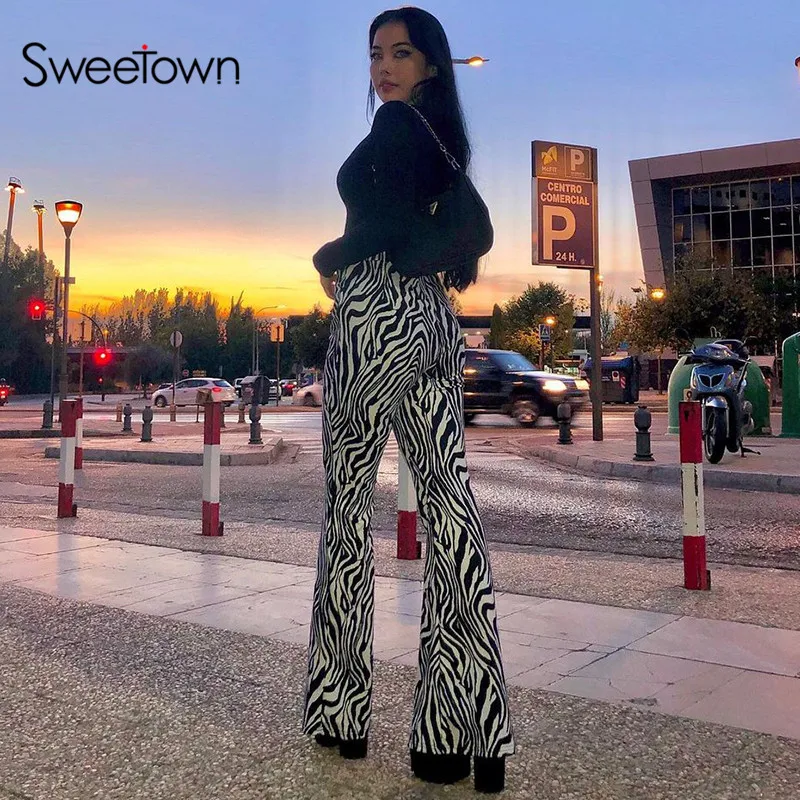 Sweetown Zebra Prekladané Vysoký Pás Obličkového Nohavice Ženy Y2K Estetické Vintage 90. rokov Nohavice Bežné Hippie Dámske Tepláky Bezec