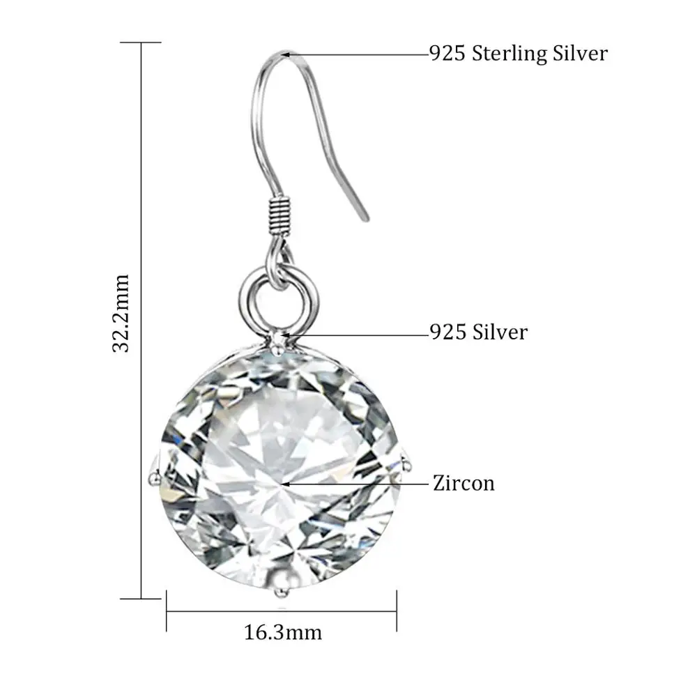 Szjinao Reálne 925 Sterling Silver Neo-Gotickom Ručné Engrave Jemné Šperky Kolo Veľký Diamant Drop Náušnice Pre Ženy Bijoux Nové