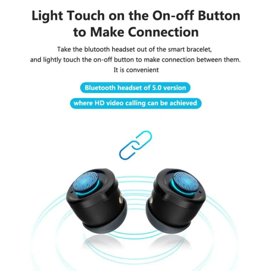 T90 Fitness Bluetooth Náramok 5.0 s Bezdrôtové Slúchadlá Vodotesný IP67 Siri WhatsApp Šport Smart Hodinky pre IOS Android Telefónu