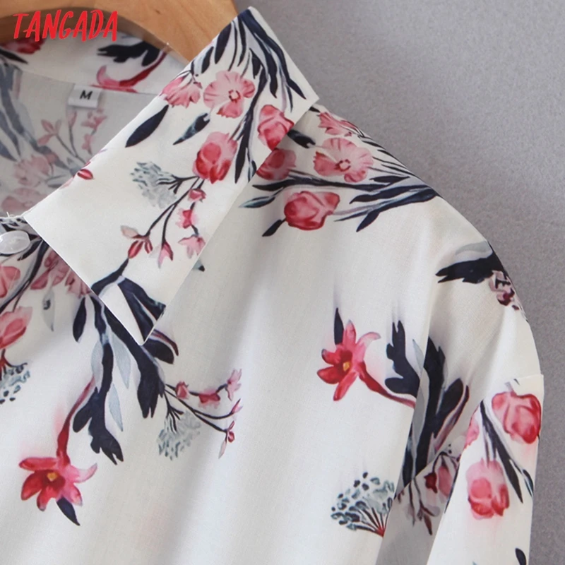 Tangada 2020 Jeseň fashion ženy kvety tlač tričko šaty s dlhým rukávom office dámy midi šaty s lomka 8H36