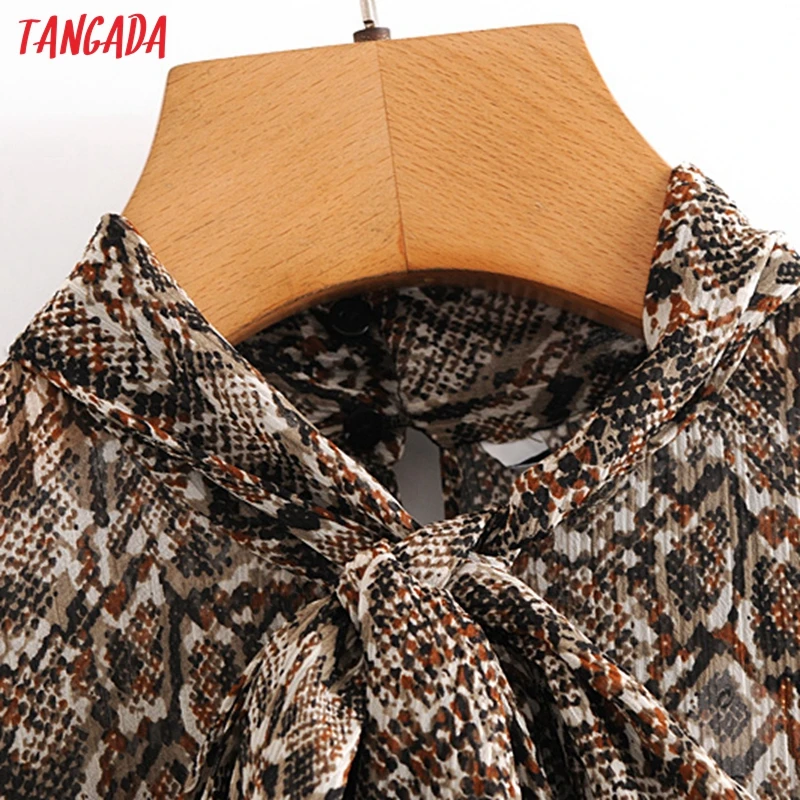 Tangada 2020 Jeseň fashion ženy leopard tlač tričko šaty s pásom office dámy šifón mini šaty JE106
