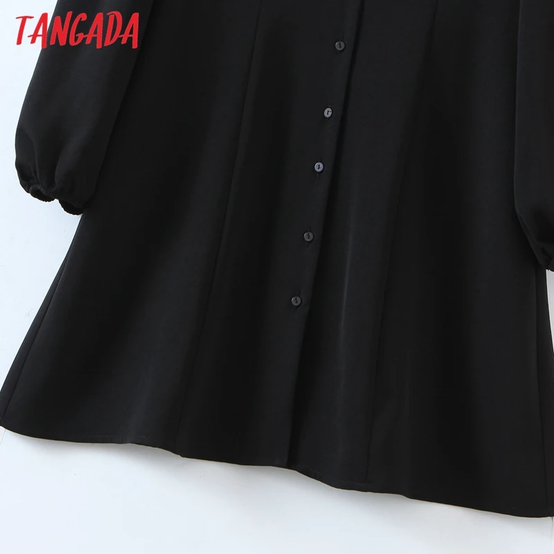 Tangada Módne Žien Čiernej Čipky Patchwork Šaty V Krku Dlhý Rukáv Dámske Mini Šaty Vestidos SL167