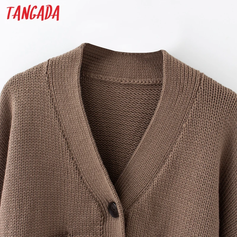 Tangada ženy 2020 jeseň zima cardigan vintage jumper pani móda nadrozmerné pletený sveter kabát QJ169