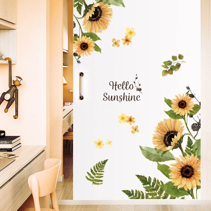 Teplé steny nálepky slnečnice malé čerstvé domáce výzdoba miestnosti dekorácie, samolepiace nálepky obývacia izba pozadí steny dekor