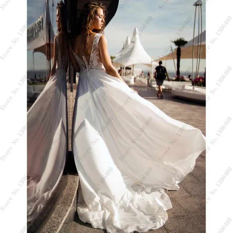 Thinyfull Boho Šifón Riadok Svadobné Šaty Jednoduché, Elegantné Nevesta Šaty S Čipkou Appliques Vestido De Novia 2020