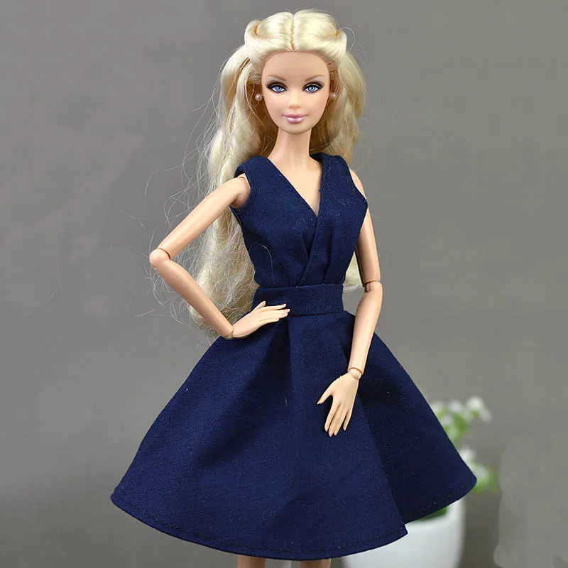 Tmavo Modré Elegantné Ručne Unikátny Bábika Šaty Pre Bábiku Barbie Party Šaty Vestido Oblečenie Pre 1/6 BJD Bábika Príslušenstvo Hračky