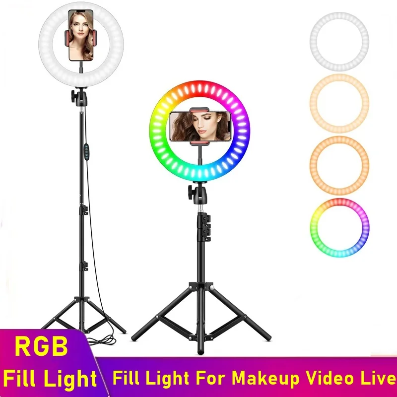 Tongdaytech LED Selfie Krúžok Vyplniť Svetla Stmievateľné RGB Krúžok Lampa S Statív Pre make-up Video Live, Youtube Aro De Luz Para Galaxy