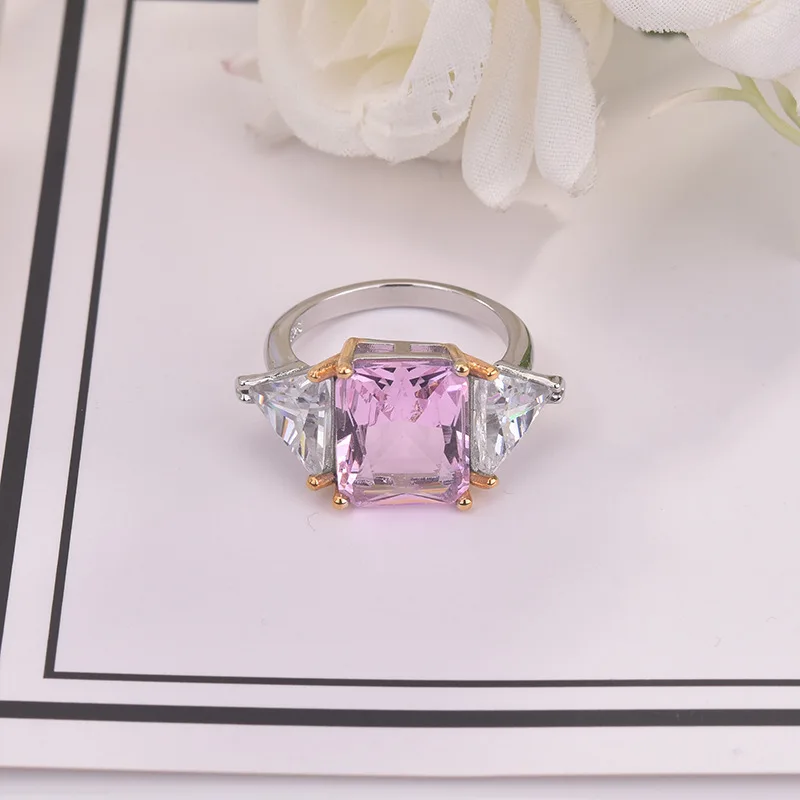 Top Kvalita Minimalistický Ružový Kameň Prstene pre Ženy Trojuholníkové Crystal Svadobný Prsteň Zásnubný Prsteň Módne Šperky Anillos Mujer