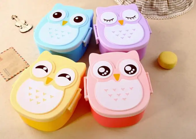 Top qualitity kawaii Candy Farby Owl Lunchbox Mikrovlnná Rúra Bento Kontajner Prípade Riadu pre dieťa jedlo box