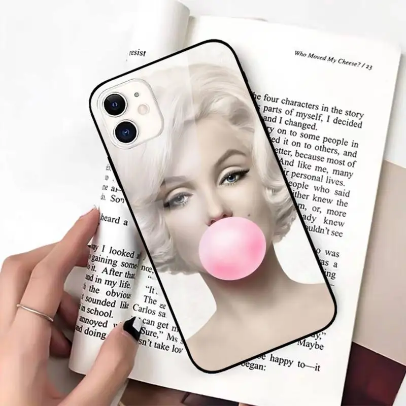 TOPLBPCS Marilyn Monroe S Mačkou Maľované Tvrdeného skla telefón puzdro pre iPhone 8 7 6 6 Plus X XR 11 pro XS MAX fundas