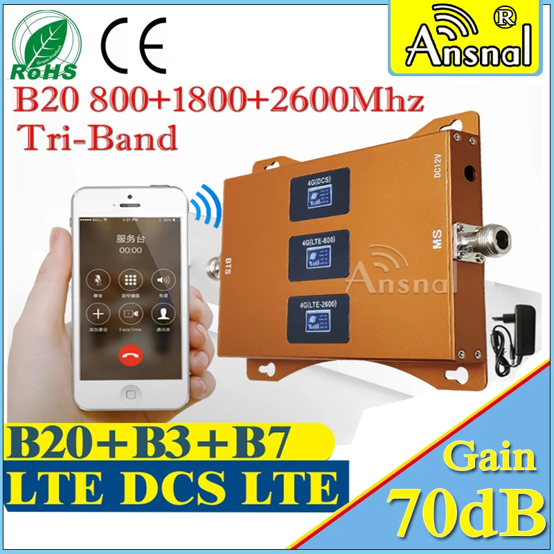 Tri-Band 4G Celulárnej Repeater 800 1800 2600MHz Mobilný Signál GSM Repeater 4G Signálu Zosilňovač DCS FDD LTE 4G Mobilný Signál Booster