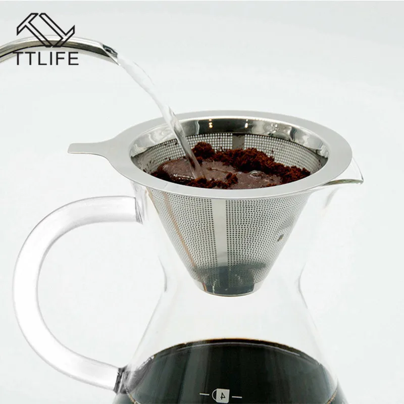 TTLIFE Nehrdzavejúcej Ocele Kávy Filter Kovový Oka Lievik Koše Drif Opakovane Kávové Filtre Dripper Drip Filter Pohár Coffeeware