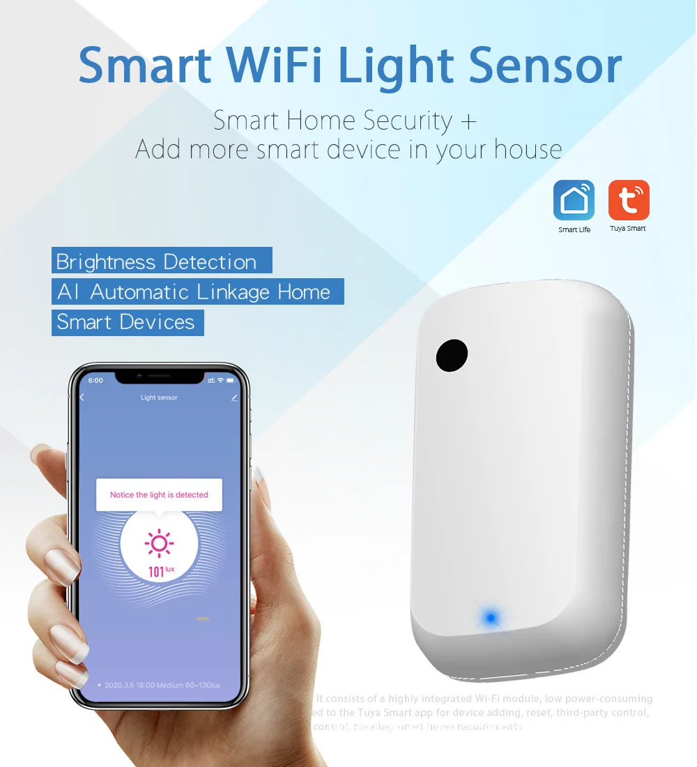 Tuya Svetelný Senzor WIFI Osvetleniu Senzor WiFi Jas Detektor Senzor Inteligentný Život napájaný USB, Svetelný Senzor Smart Home
