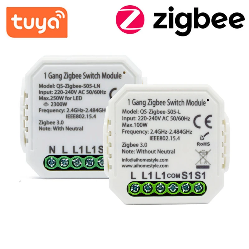 Tuya Zigbee Smart Switch Modul Č /S Neutrálnym 220V 1 Spôsob Bezdrôtového Svetlo Wifi Spínač Relé Amazon Alexa Domovská stránka Google Asistent