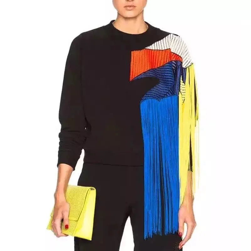 TVVOVVIN 2020 Jeseň Zima streetwear Novej Európy Rainbow Strapec Patchwork Oka Plus Dole Hrubé Žien Mikina Topy A479