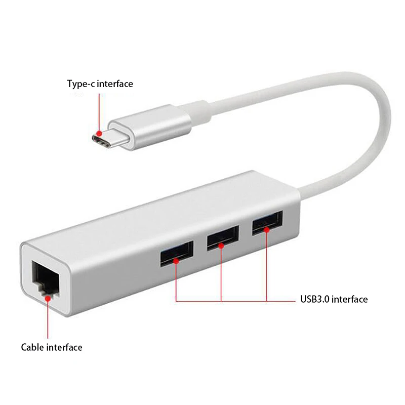 Typ C pre RJ45 Prevodník Ethernet Adaptér 1000 mb / s USB Hub Gigabit Ethernet Sieťový Adaptér