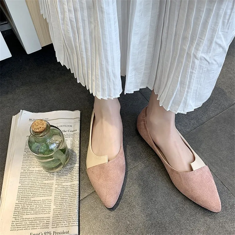 Ukázal Prst Semiš Ploché topánky žien 2019 jar jeseň topánky ženy Móda Patchwork Zmiešané Farby Priedušná Bežné ženské topánky