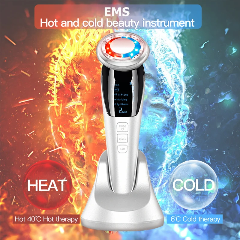 Ultrazvukové Horúce, Chladné Masér EMS Tváre Zdvíhacie Ion Fotón LED Svetlo Terapia Omladenie Pleti Prístroj RF EMS Face Lift Stroj