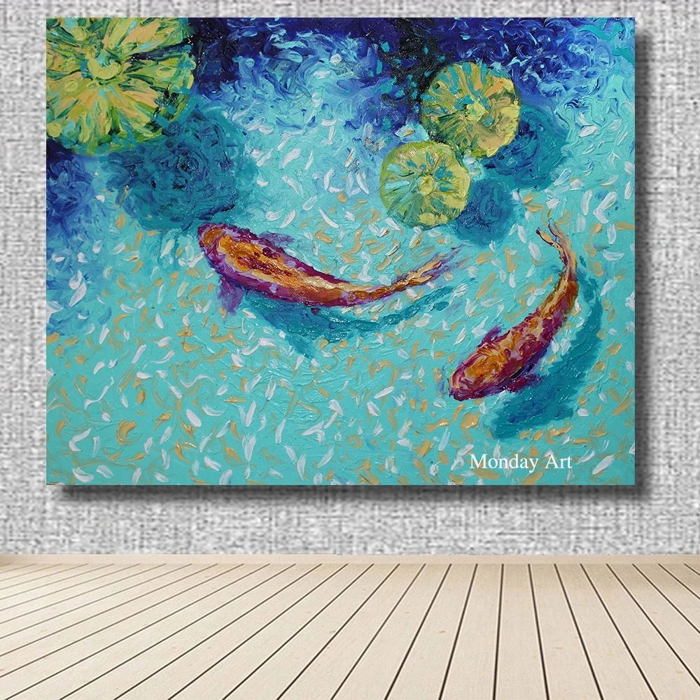 Umelec Ručne maľované Koi Kaprov, olejomaľba na Plátne Čínsky Ryby Kapor olejomaľba ručné Ryby olejomaľba na obývacia izba