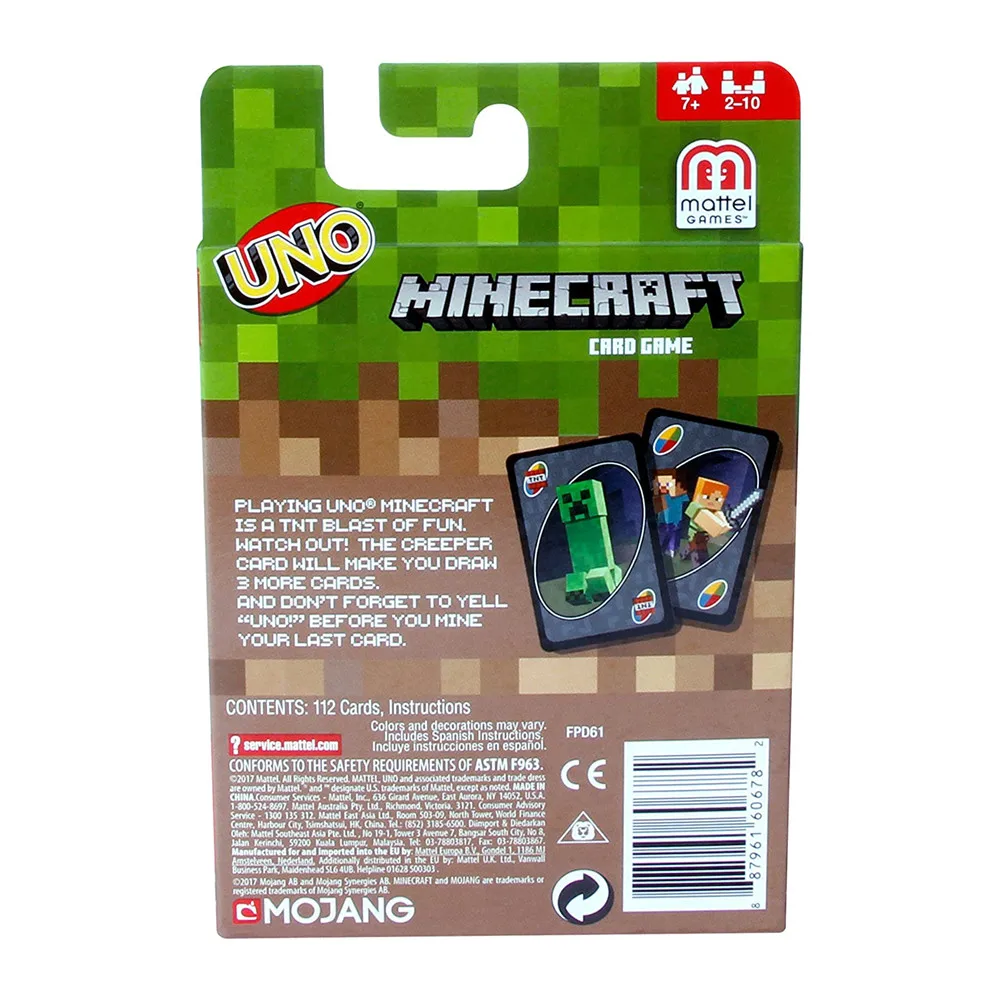 UNO Mattel Hry Minecraft Kartová Hra Rodiny Funny Zábavu, Doskové Hry, Zábava Poker Deti Hračky, Hracie Karty