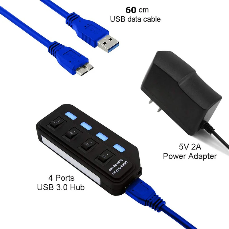 USB 3.0 HUB 4 7 Port s LED Napájania Prepínač Nabíjanie Viacerých USB Rozbočovač High Speed 5Gbps USB Obyvateľov USB-HUB EÚ a USA, AU, UK, Adaptér