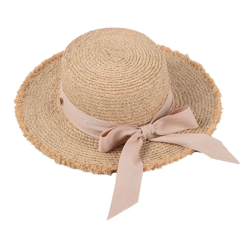 USPOP 2020 ženy, slnko klobúky taffia letné klobúky samica plochá slamené klobúky, Písmeno M luk páse s nástrojmi drsné edeges pláži čiapky