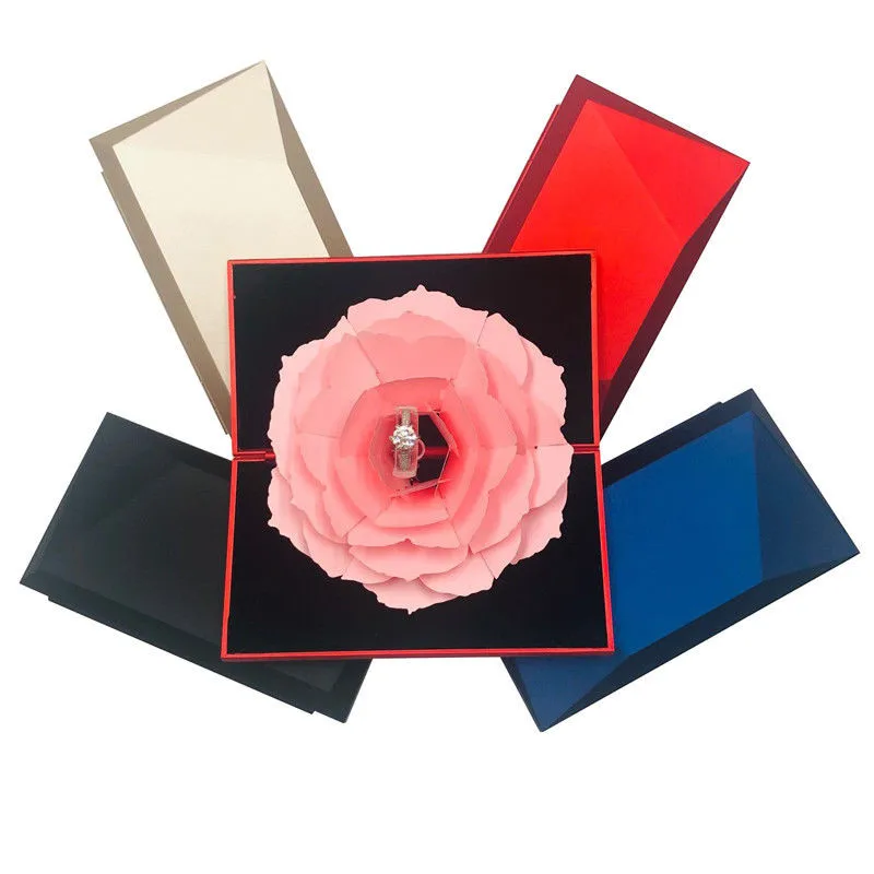 Valentína Sklopné Rotačné Rose Krúžok Boxy Narodeniny, Svadba, Manželstvo Otočiť Zapojenie Šperky Zobraziť Darčeka Držiteľ Nové