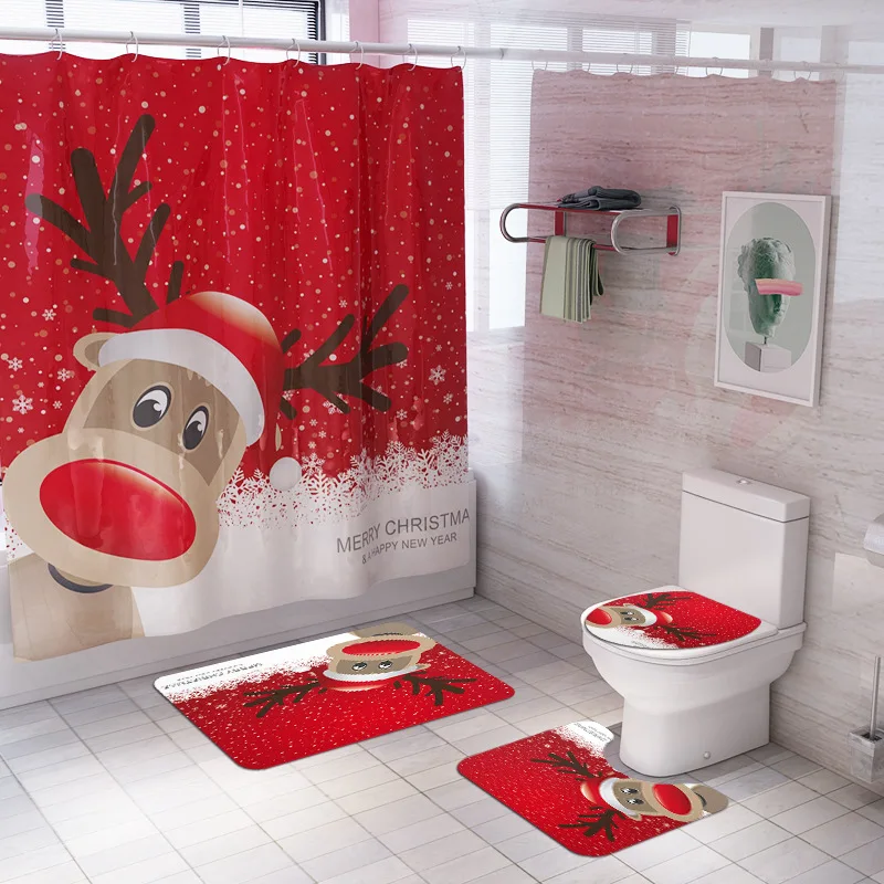 Veselé Vianočné Dekorácie Santa Claus Sprchovací Záves, Koberec Mat Vianočné Dekorácie pre Domov Xmas Party Firmware Nový Rok 2021