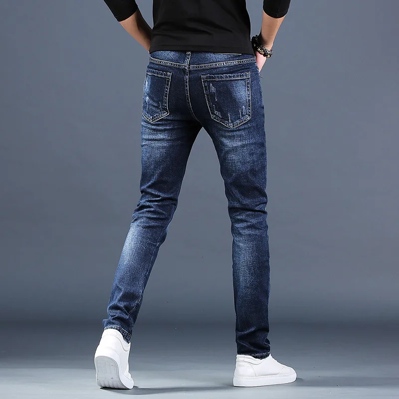 Veľkoobchod 2020 Módne teenagerov Denim pánske vyšívané jeans pánske nohavice značky slim bežné nohy zlomená trend ceruzkou nohavice