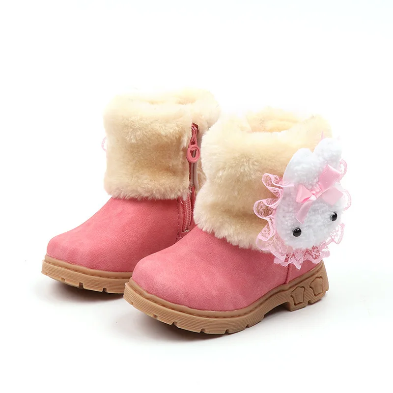 Veľkosť 21-30 Zimné Oblečenie pre Dievčatá Čižmy Nové Teplé detské čižmy Pu Kožené Ploché Dieťa, Batoľa králik princezná deti topánky