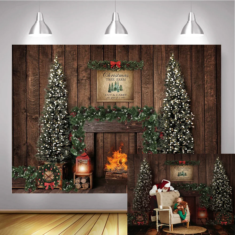 Vianočné Fotografie Pozadie Fotenie Rustikálne Krbové Drevo Krb Pozadí Zelenej Vianočný Stromček Farmy Zimné Photocall