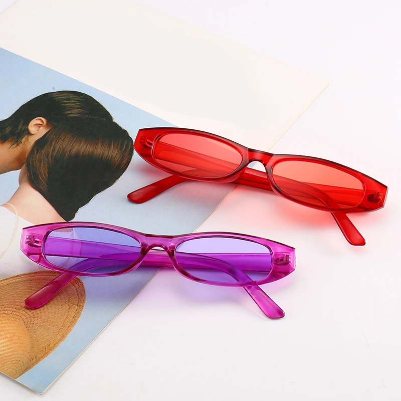Vintage malý obdĺžnik slnečné okuliare ženy 2018 značky dizajnér červená ružová žltá fialová dámska móda okuliare žena oculos retro