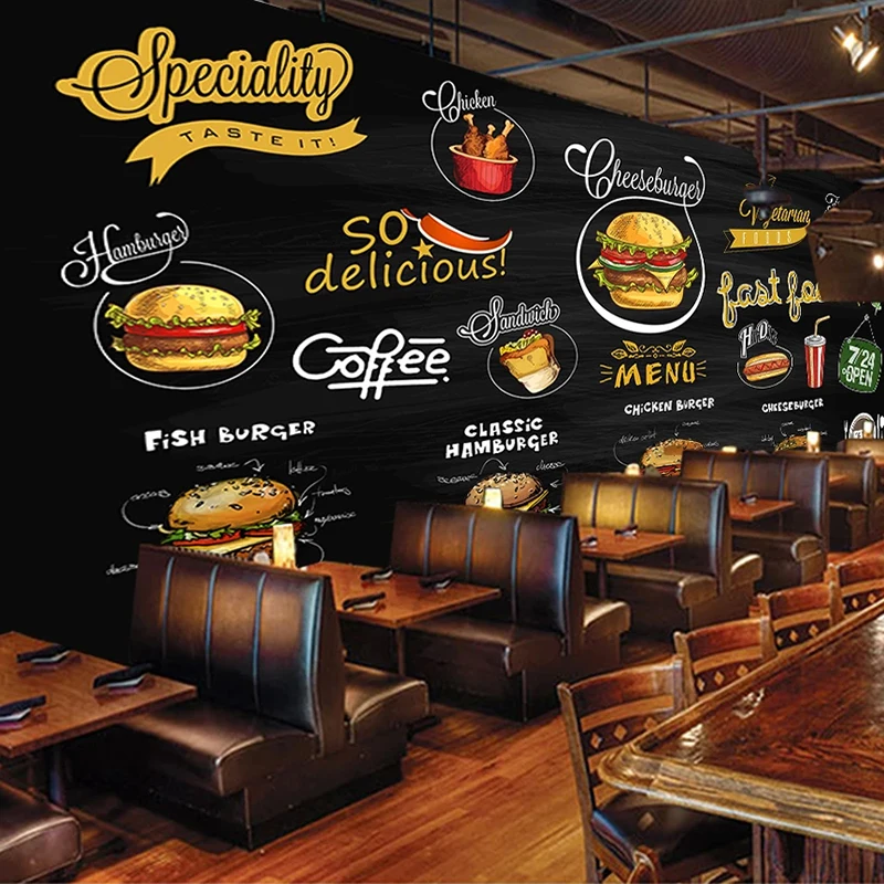 Vlastné Nástenné Ručne Maľované Tabuli, Pizza, Hamburger, 3D Foto Tapety Kuchyňa Reštaurácia Pozadí Steny Dekor Papier Peint
