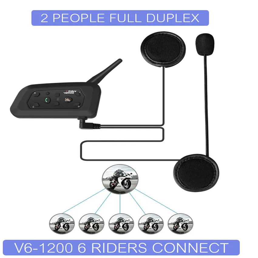 VNETPHONE 1200M 1Pcs Bezdrôtové Bluetooth, Motocyklové Prilby Intercom 6 Jazdcov palubného telefónu Headset Podpora Mp3 Intercomunicador Moto