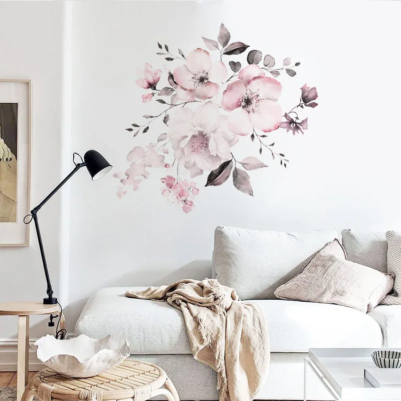 Vodné Farby Ružové kvety samolepky na stenu spálne, obývacia izba dekorácie, nástenné domova obtlačky Kvet klastra nálepky tapety