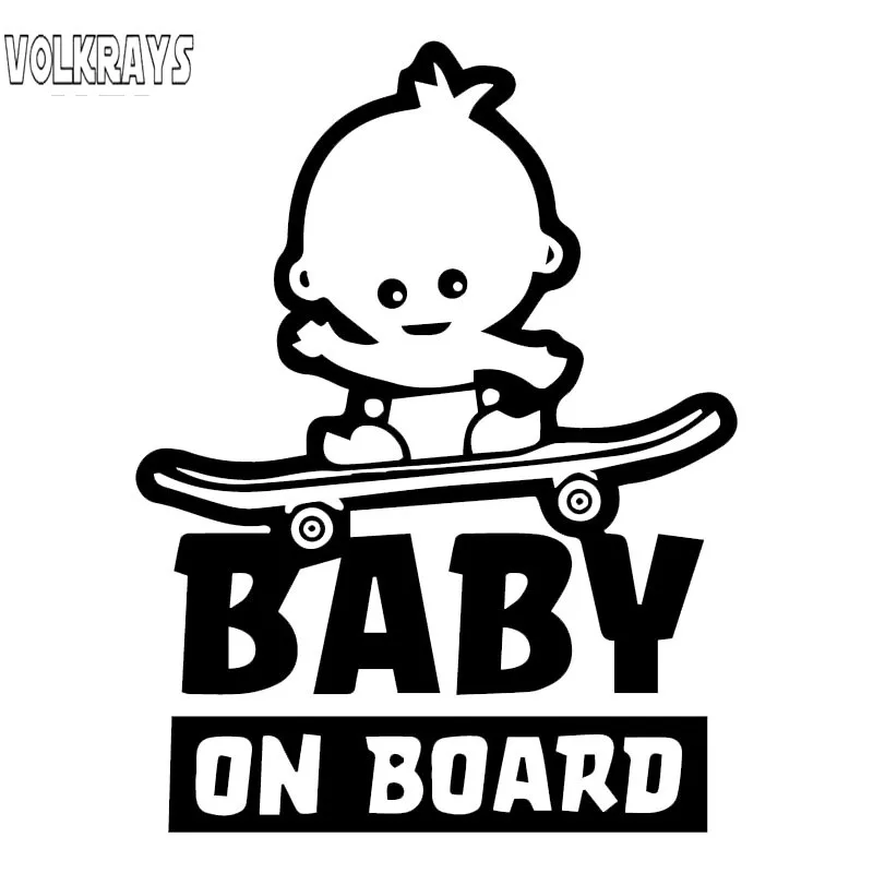 Volkrays Creative Auto Nálepky Baby na Palube Korčuliach, Skateboarde Mojej Rodine Obľúbené Doplnky, Reflexné Vinyl Otlačkom,14 cm*10 cm