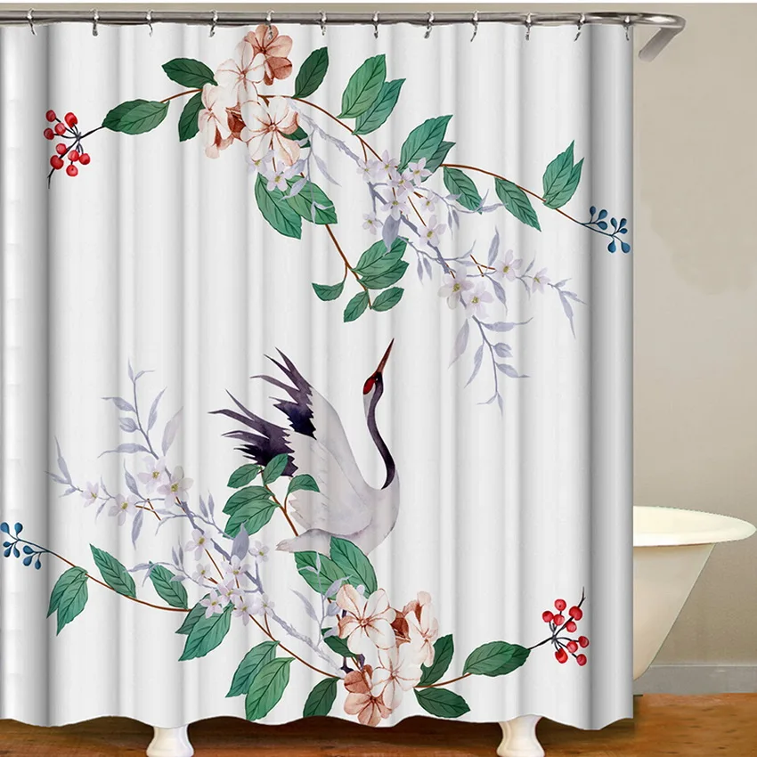 Vták žeriav sprchový záves nepremokavé kvet opony kúpeľni sprchovací záves douchegordijn
