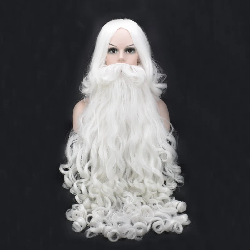 Vysoko Kvalitné Vianočné Cosplay Parochňu Fúzy Santa Claus Bielej Kučeravé Dlhé Syntetické Vlasy pre ženy, mužov Halloween Party Cosplay Prop