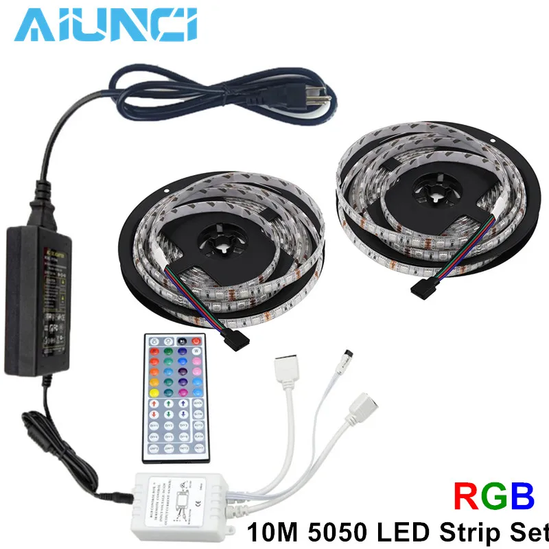 Vysoko kvalitné vodeodolné LED RGB pásy svetla Nastavenie nočné svetlo 5m/10m SMD 5050 Svetlo Pásky + 44key diaľkový ovládač + Napájací Adaptér