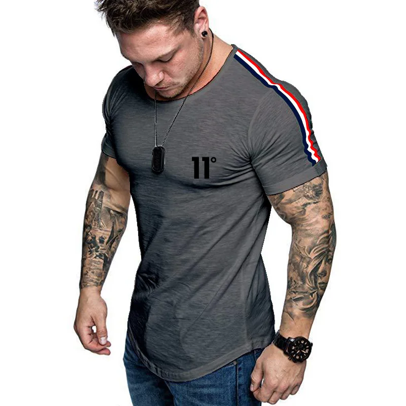 Vytlačené módne bežné T-shirt beh mužov športové tesný módne športové krátke T-shirt pánske gym fitness kulturistika tops0786