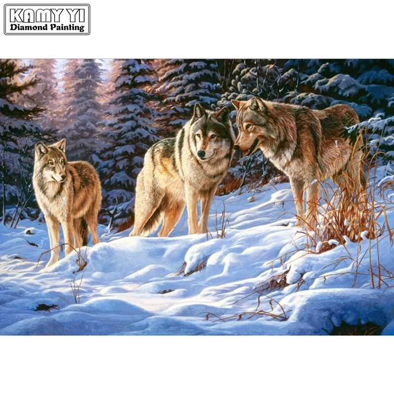 Vyšívanie diamond maľovanie 5d diamond výšivky vlk v snehu námestie vŕtať plná výšivka fotografie kamienkami dekorácie