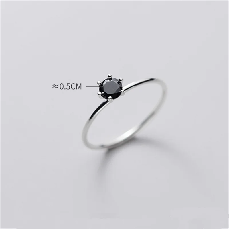 WANTME Reálne 925 Sterling Silver Minimalistický Geometrické Kolo Black Zirkón Prst Mini Krúžok pre Ženy kórejský Módne Šperky Darček