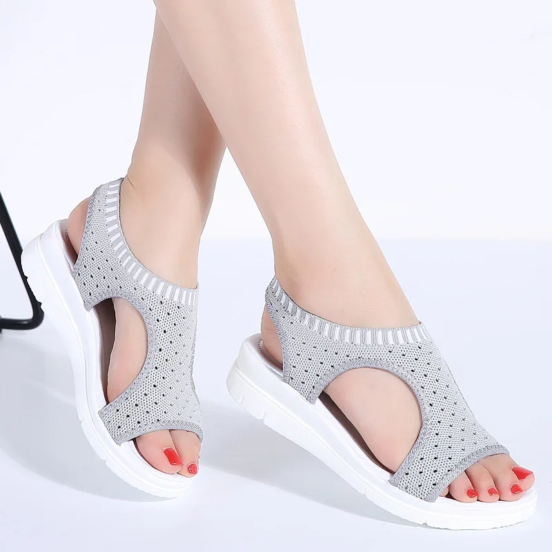 WDZKN 2020 Sandále Ženy Letné Topánky Típat Prst Bežné Ploché Sandále Dámske Priedušná Oka Vzduchu Ženy Platformu Sandále Sandalias