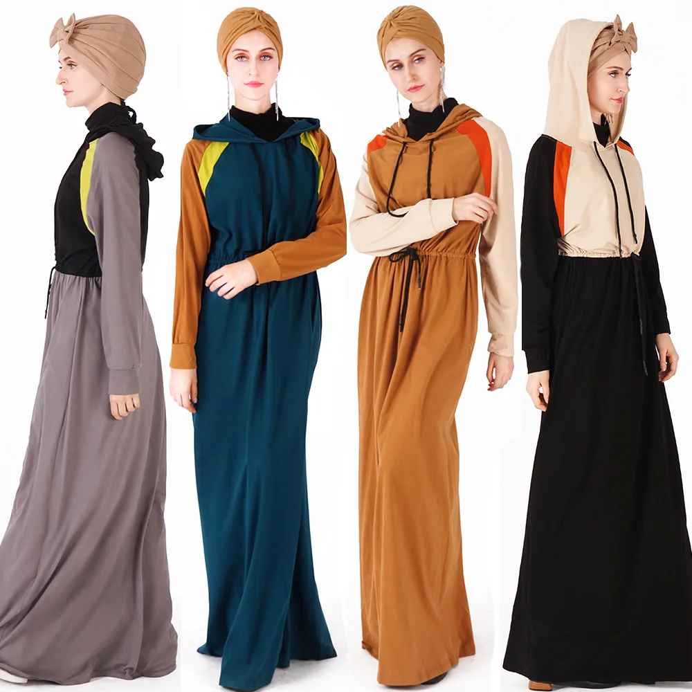 WEPBEL Ležérne Športové Oblečenie Patchwork Voľné Big Swing Islamské Oblečenie Šaty Módne Ženy Moslimských Dlhý Rukáv Šaty