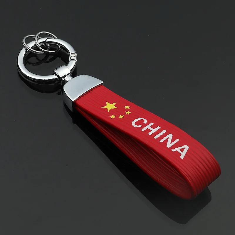 Wuxing Vlajka Kožené Gun Metal Keychain Čínsku Vlajku Kruhu Pracka Auto Pás Čína Kožený Prívesok Na Auto Keychains Keyholder