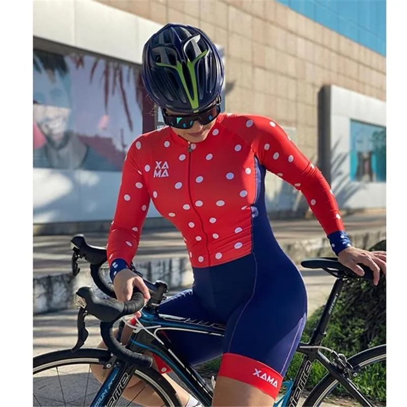 XAMA Požičovňa Dámske Dlhý Rukáv Triatlon Trajes Mujer Cyklistické Jumpsuit Ciclismo Šaty Skinsuit Bike Team Oblečenie