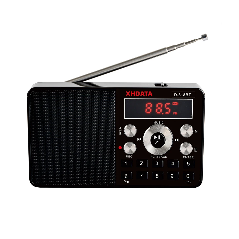 XHDATA D-318 BT, FM Stereo Rádio Mini Multifunkčné Prenosný Rádio Prijímač, Podpora Bezdrôtového Telefónu, Hovory A-B Bluetooth Rádio